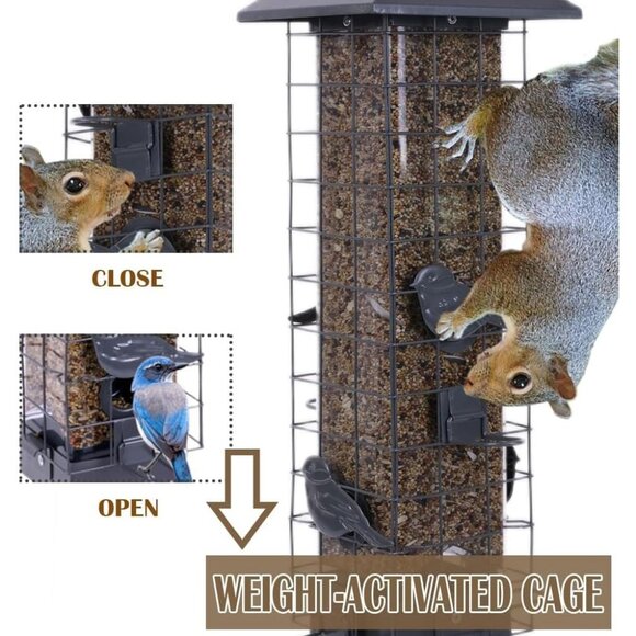 Squirrel Proof Metal Wild Bird Feeder (3LB) 4 Ports for Outside Hanging (Gray) - Picture 3 of 7